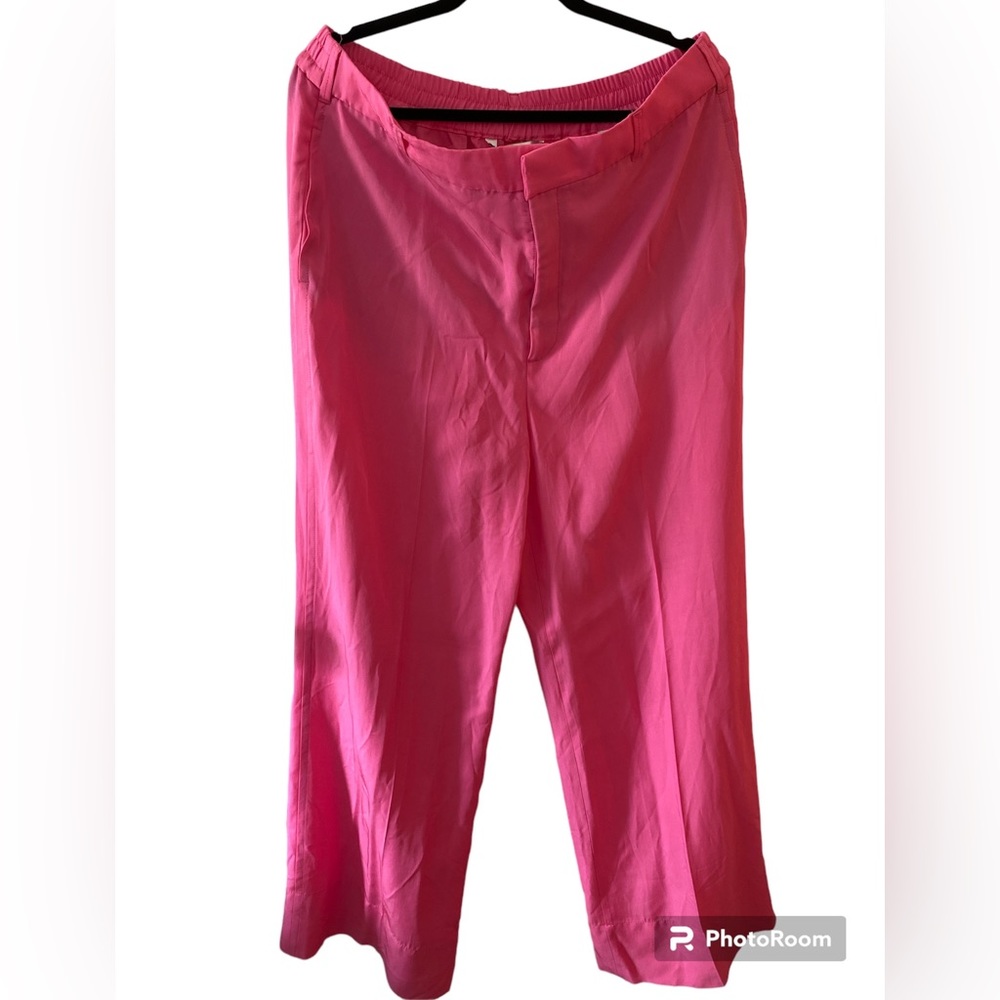Zara Womens Pink High Waist Wide Leg Long Trousers Pants | Size XXL